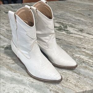 Elegant White Embossed Ankle Booties